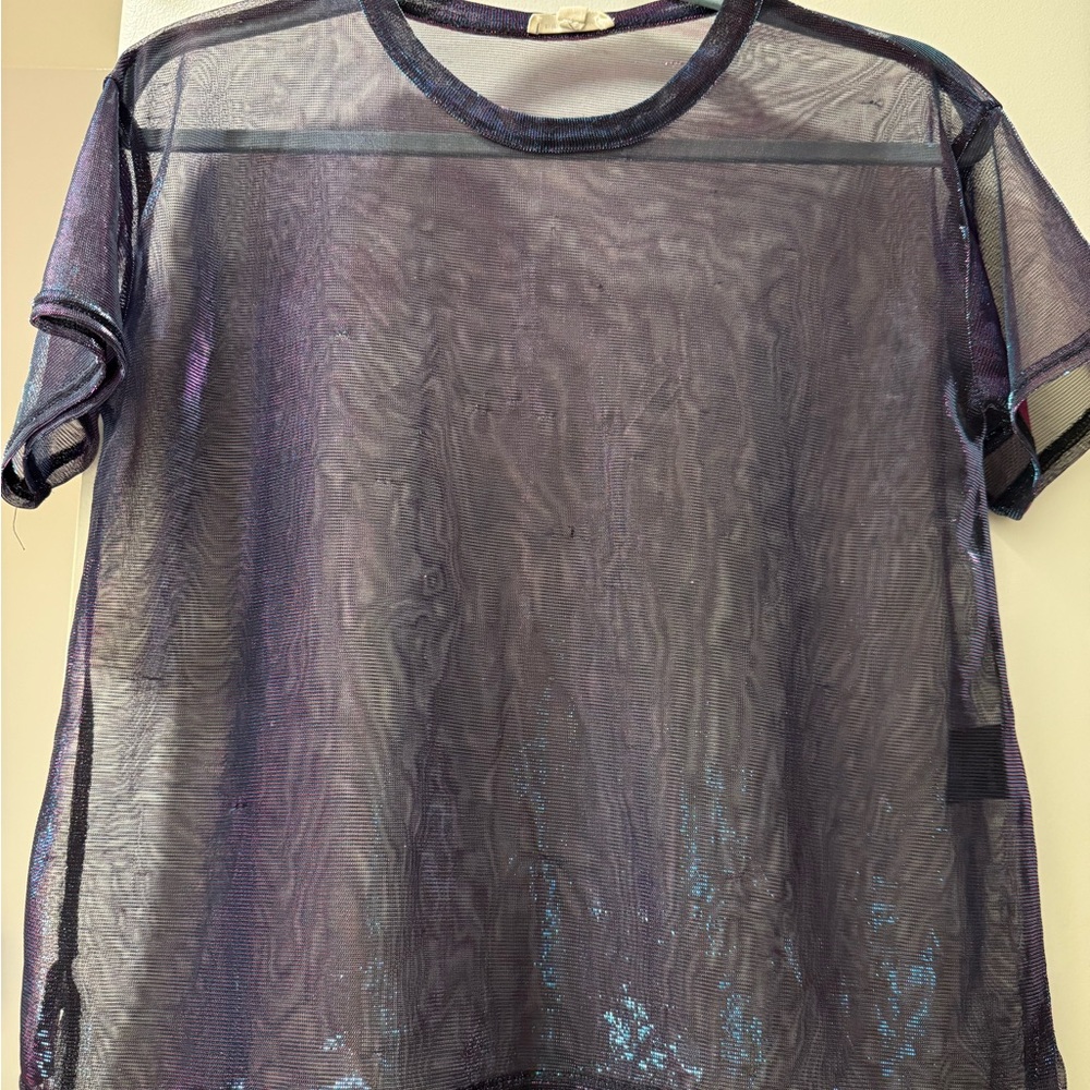 Silence + Noise Iridescent Shimmer Short Sleeve Top